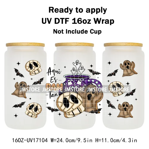 Spooky Conchas Mexican Halloween Ghost UV DTF Wraps Transfer Sticker Selfadhesive Waterproof Labels For 16OZ Libbey Glass Can