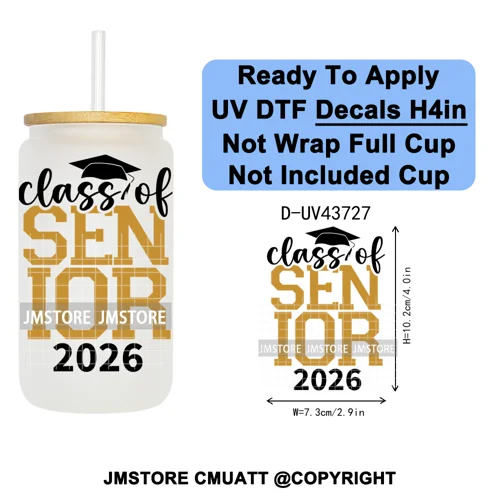 My Last First Day Senior 2026 UV DTF Cup Decals Ready To Apply Transfer Stickers Durable Custom Labels For Libbey Glass Can Mug