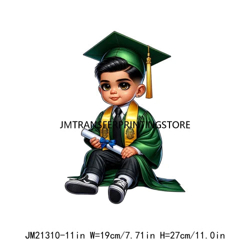 Chicano Graduation Chibi Style Boy Logos Si Se Pudo Educated Latino Double Trouble Man DTF Heat Transfer Stickers For Clothes