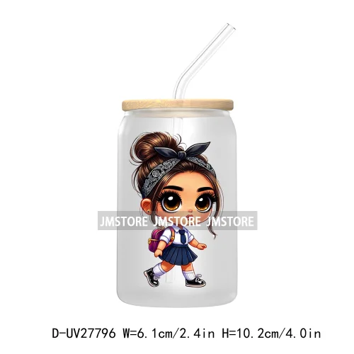 Chibi Cute Latina Baby Girl Back to School UV DTF Transfer Stickers Decals For Libbey Cold Cups Mugs Tumbler Label Hispanic Girl