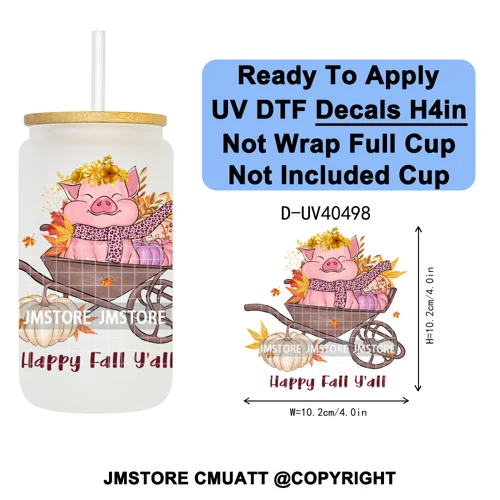 Cozy Autumn Fall Pumpkin Spice UV DTF Decals Ready To Apply Waterproof Transfer Stickers DIY Crafts For 16OZ Libbey Glass Can
