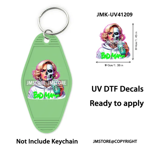 Scary Movie Character Bad Mama Boo Mom UV DTF Motel Keychain Wraps Ready To Apply Waterproof High Quality Hotel Keychain Decals