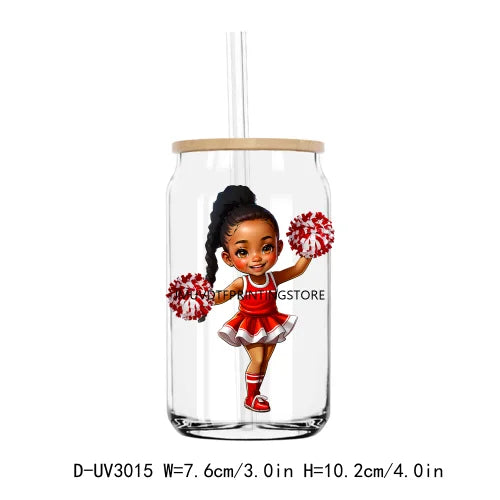 Cheer Leader Afro Black Girls UV DTF Transfers Stickers Decals For Libbey Cold Cups Mugs Tumbler Waterproof DIY Craft