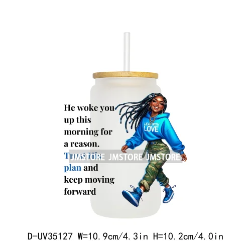 Christian Quotes Afro Pray Girl UV DTF Transfer Stickers Decals Ready To Apply Waterproof For 16OZ Libbey Glass Can Cups Tumbler