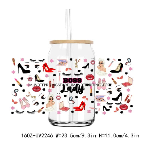 Fashion Nail Women UV DTF Sticker For 16OZ Libbey Glass Cup Can Wrap Transfer Sticker Custom Labels DIY Logo Makeup Girls Life