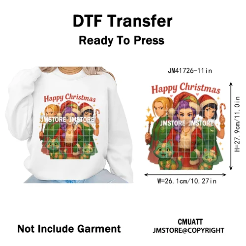 Holly Stars Gifts Happy Kpop Christmas Vibes Winter Holiday Iron on DTF Washable Transfers Stickers Ready to Press for Hoodies