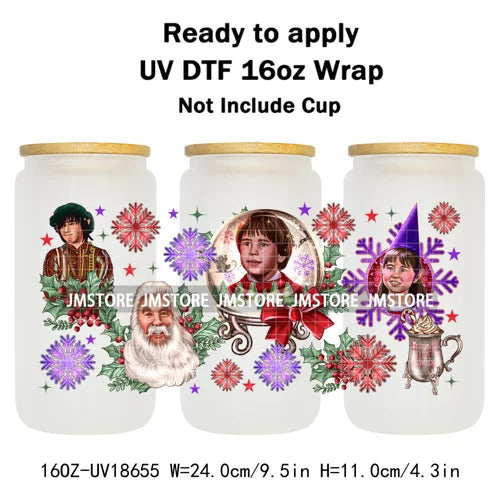 Christmas Movie Characters UV DTF Cup Wrap Ready To Apply Transfer Stickers Waterproof 16OZ Tumbler Wraps For Libbey Glass Can