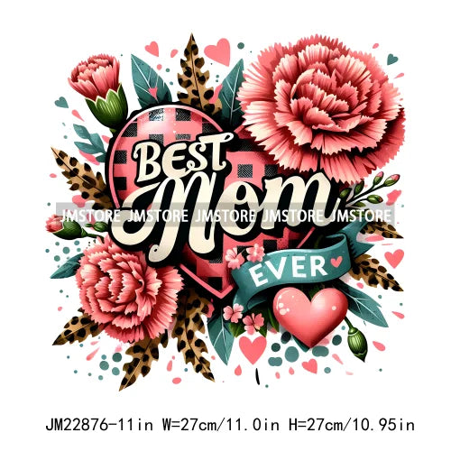 Best Mom Ever Floral Heart Iron On Logos Mother's Day Leopard Mama DTF Printing Transfer Stickers For Clothing