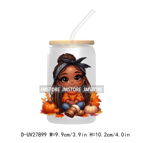 Autumn Chibi Super Cute Black Baby Girl UV DTF Transfer Stickers Decals For Libbey Cold Cups Mugs Tumbler Waterproof Afro Kids