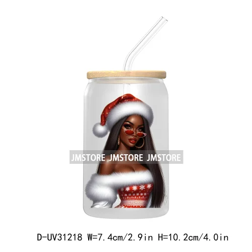 Afro Black Woman Christmas UV Sticker Decals For Libbey Cold Cups Mugs Tumbler Transfer Stickers Waterproof Labels Fashion Girls