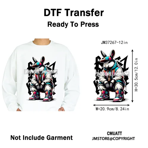 12in Graffiti Streetwear Beasts Cartoon Animals Hip Hop Quotes Iron on DTF Heat Transfers Stickers Ready to Press for Hoodies
