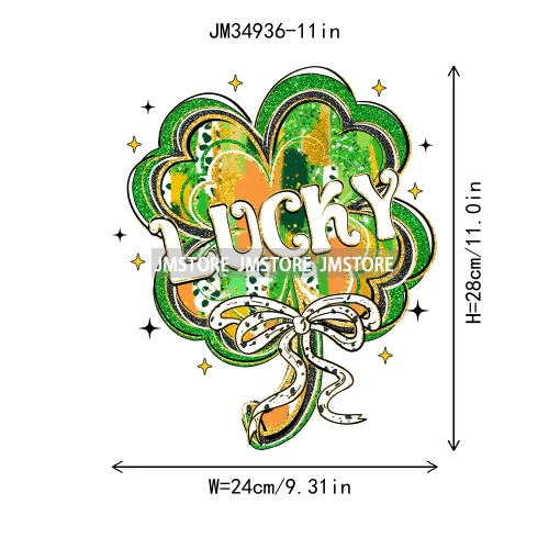 Feeling Lucky Vibes Coquette Shamrock Irish St Patrick's Day Iron On DTF Heat Transfers Stickers Ready To Press For T-shirts Bags