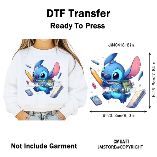 Cartoon Character Back To School Book Teacher School Friends Iron on DTF Washable Transfers Stickers Ready to Press for Textile