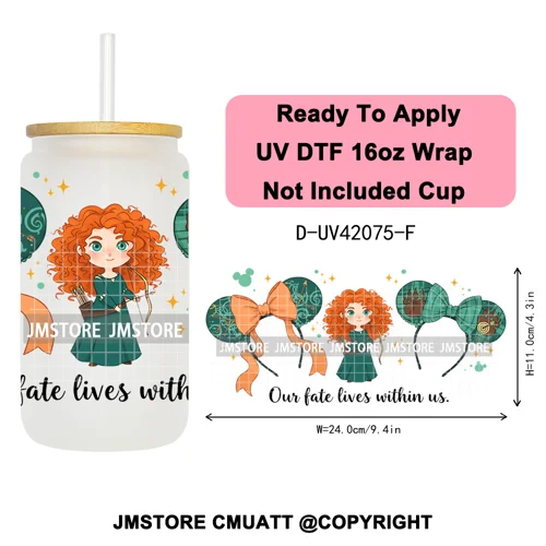 Coquette Bow Magical Cartoon Princess Halloween UV DTF Stickers Ready To Apply Cup Wrap High Quality For 16OZ Libbey Can Glass