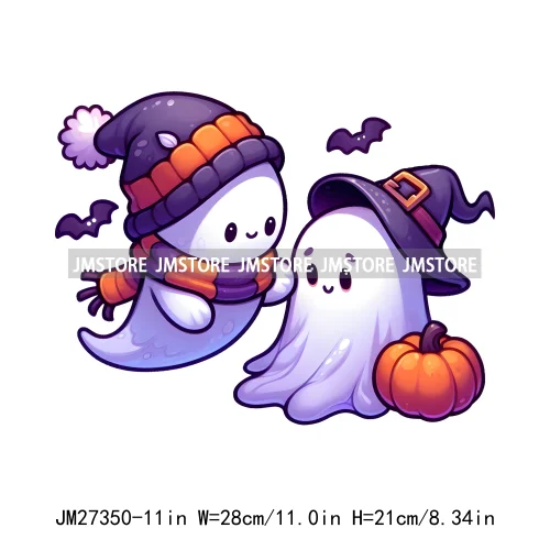 Cute Flower Ghost Bat Hey Boo Double Trouble Spooky Halloween Designs DTF Iron On Transfer Stickers Ready To Press For Clothing