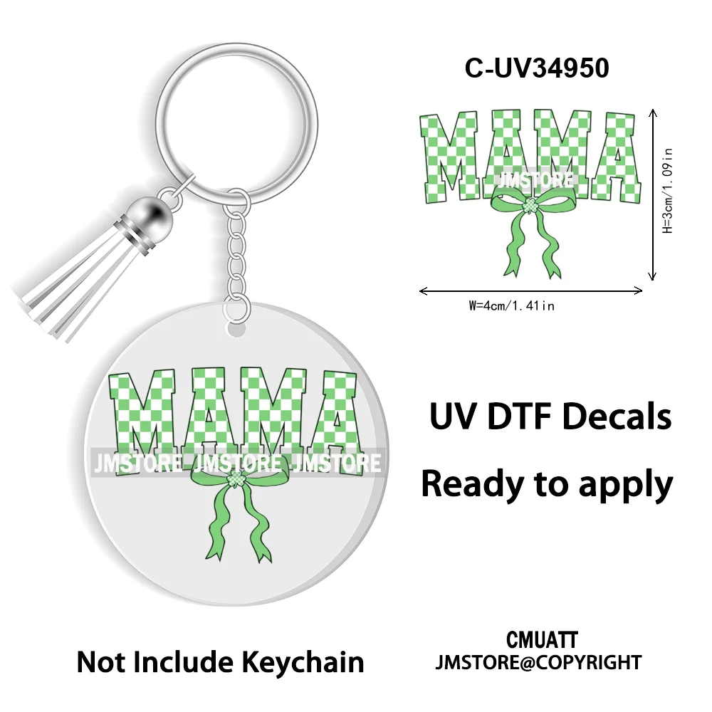 Faux Glitter Lucky Shamrock Coquette St. Patrick's Day WaterProof UV DTF Stickers For Round Circle Acrylic Keychain Key Ring