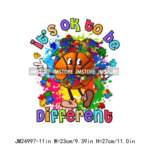 Colorful Autism Awareness Printing It's Okay To Be Different Iron On Heat Press DTF Transfer Stickers Ready To Press For Clothes