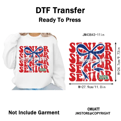 High School Senior 2026 Graduation Club Coquette Gifts Iron on Washable DTF Heat Transfers Stickers Ready to Press for Clothes