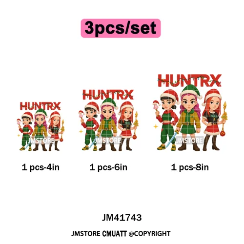 Cute Santa Kpop Inspired Movie Character Merry Christmas Holly Iron on DTF Washable Transfer Stickers Ready to Press for Textile