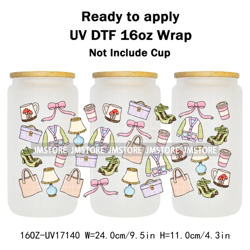 Coquette Bow Fall Autumn Pumpkins 16OZ UV DTF Cup Wraps Ready To Apply Waterproof Transfer Stickers For Libbey Glass Can Tumbler