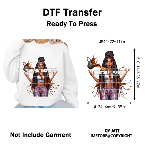 Sassy Facial Expressions Black Girl Housewife Remote Work Iron on Washable DTF Transfers Stickers Ready to Press for Sweatshirts