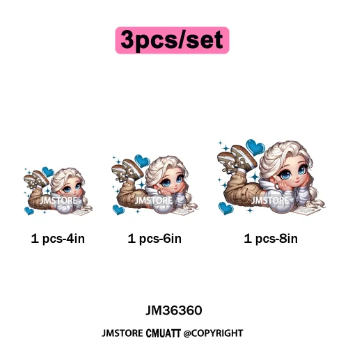 Fashion School Princess Cartoon Girls Learning Love Designs Iron on DTF Thermal Transfers Stickers Ready to Press for Clothing