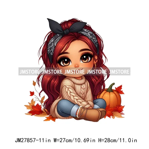 Autumn Latina Baby Fall Season Pumpkin Leaves Mexican Hispanic Princess DTF Iron On Transfer Stickers Ready To Press For Clothes