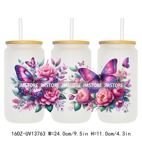Floral Butterfly Girl Woman UV DTF Stickers Ready to Transfer Cup Wrap Custom Labels DIY Craft For Libbey Can Glass Tumblers Mug