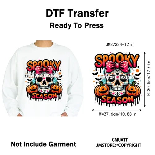 12in Colorful Graffiti Streetwear Skeleton Game Over Iron on DTF Thermal Transfers Stickers Printing Ready to Press for T-shirts