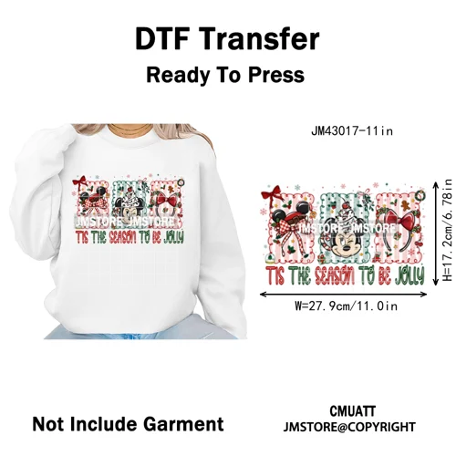 Girly Coquette Merry Christmas Ginger Cartoon Cozy Jolly Season Iron on DTF Heat Transfers Stickers Ready to Press for Clothing