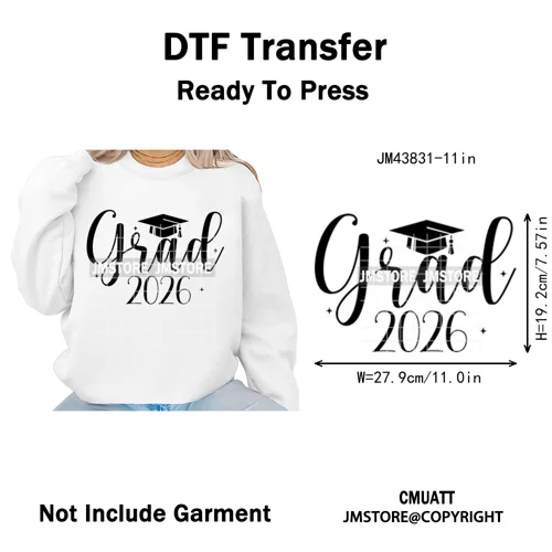 2026 Varsity Graduate Season College Senior Year Bow Iron on Washable DTF Heat Transfers Stickers Ready to Press for Sweatshirts