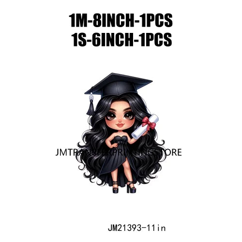 DIY Chibi Latina Graduation Diploma Designs Iron On Chicana College Woman Transfers Printing Stickers Ready To Press For Hoodies