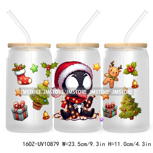 Cute Baby Horror Characters Christmas Season 16OZ UV DTF Cup Wrap Transfer Stickers Durable Waterproof Logo For Libbey Glass Can