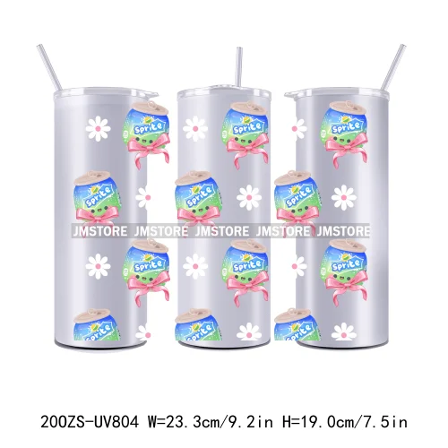 New Floral Soda Can Flowers Coquette Drinks 20OZ UV DTF Skinny Tumbler Wrap Transfer Stickers Waterproof Custom Logo For Tumbler