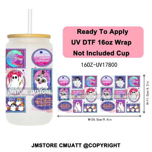 Kpop Halloween Spooky Ghosts Anime Lover 16OZ UV DTF Cup Wraps Ready To Apply Waterproof Transfer Stickers For Libbey Glass Can