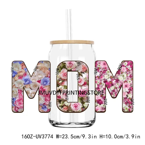 Flower Family Mama Nana UV DTF Sticker For 16OZ Libbey Glass Cup Can Wrap Transfer Sticker Custom Labels DIY Logo Dogmom