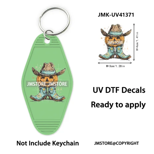 Faux Glitter Halloween Ghost Pumpkin Season UV DTF Motel Keychain Decal Ready To Ship Transfer Stickers Print For Hotel Keychain