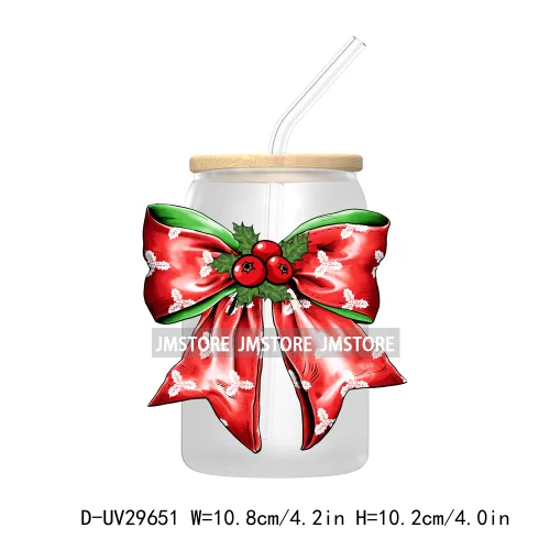 Christmas Coquette Bow UV DTF Transfer Stickers Decals For Libbey Cold Cups Mugs Tumbler Waterproof Cute Christmas Tree Girly