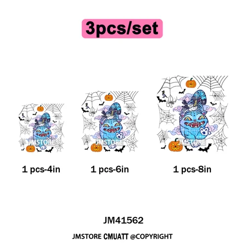 Cute Blue Tiger Idol Group Characters Kpop Halloween Pumpkin Iron on DTF Washable Transfers Stickers Ready to Press for Textile