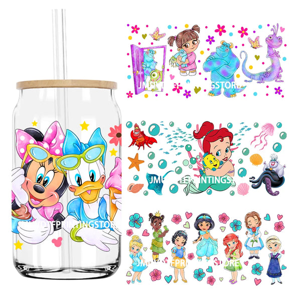 Cartoon Little Mermaid Princess Friends UV DTF Sticker For 16OZ Libbey Glass Cup Can Wrap Transfer Sticker Custom Label DIY Logo