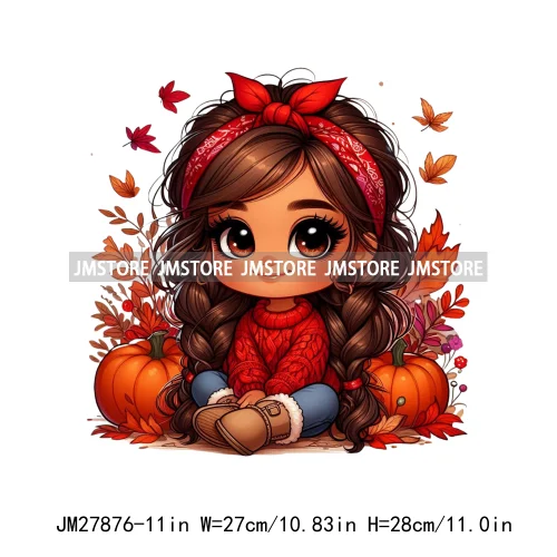 Cute Autumn Pumpkins Fall Vibes Laina Baby Hispanic Chibi Girls Logos DTF Iron On Transfer Stickers Ready To Press For T-shirts