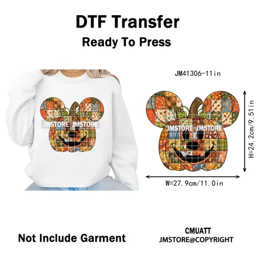 Preppy Floral Cartoon Friends Fall Patchwork Pumpkin Halloween Iron on Washable DTF Transfer Stickers Ready to Press for Clothes
