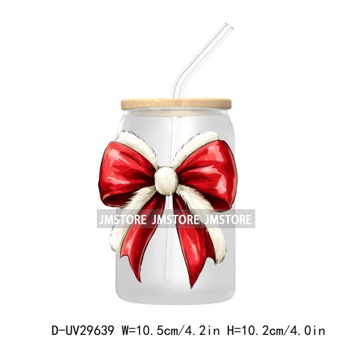 Christmas Coquette Bow UV DTF Transfer Stickers Decals For Libbey Cold Cups Mugs Tumbler Waterproof Cute Christmas Tree Girly