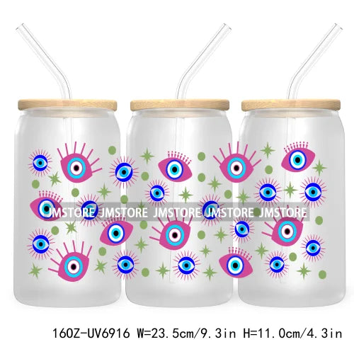 Blue Evil Eye 16OZ UV DTF Cup Wrap Transfers Stickers For Libbey Glass Can Cups Tumbler Waterproof Craft Mexican Culture Wraps