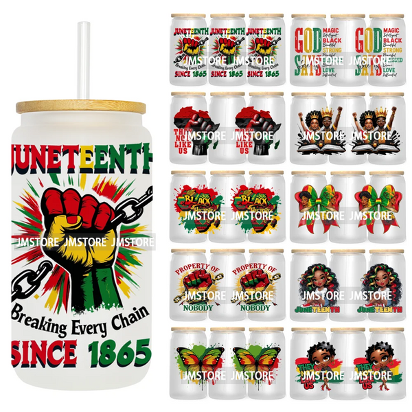1865 Juneteenth Black History Month UV DTF Cup Wraps Ready To Apply CustomTransfer Stickers For 16OZ Libbey Glass Can Tumbler