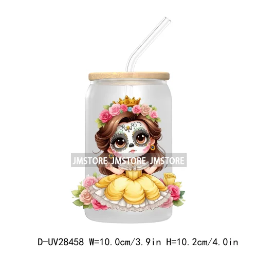 Cute Latina Cartoon Princess Baby Girl UV DTF Transfer Stickers Decals For Libbey Cold Cups Mug Tumbler Labels Sugar Skull Woman