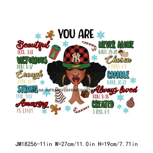 Merry Christmas Afro Girls Nails DTF Designs Festival Balck Women Just A Girl Who Love Christmas Transfer Stickers For Hoodies