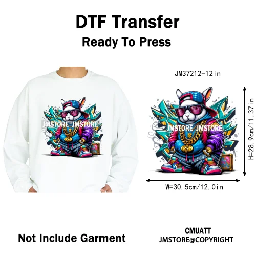 12in Street Snarl Savage Animal King Graffiti Urban Bear Bunny Cat Dog Iron on DTF Transfers Stickers Ready to Press for Clothes