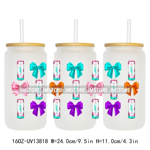 Coquette Bow Soft Drink Lover UV DTF Stickers Ready to Transfer Cup Wrap Custom Labels DIY Craft For Libbey Can Glass Tumblers