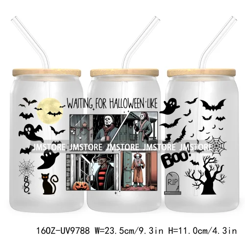 There's Some Horrors In This House UV DTF Sticker For 16OZ Libbey Glass Cup Wrap Transfer Stickers Custom Labels Boo Halloween